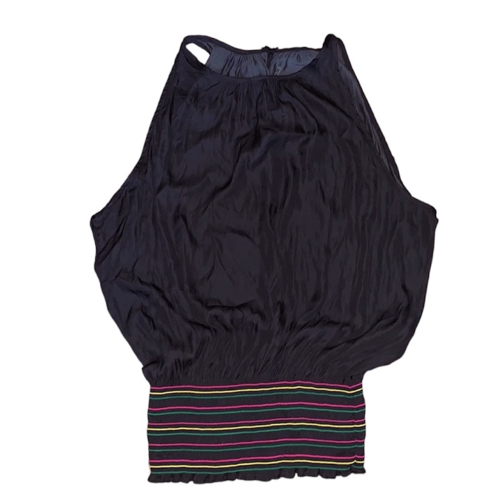 Do+Be Blouse Black with Elastic Multi Colored Waistband Size Medium NWT